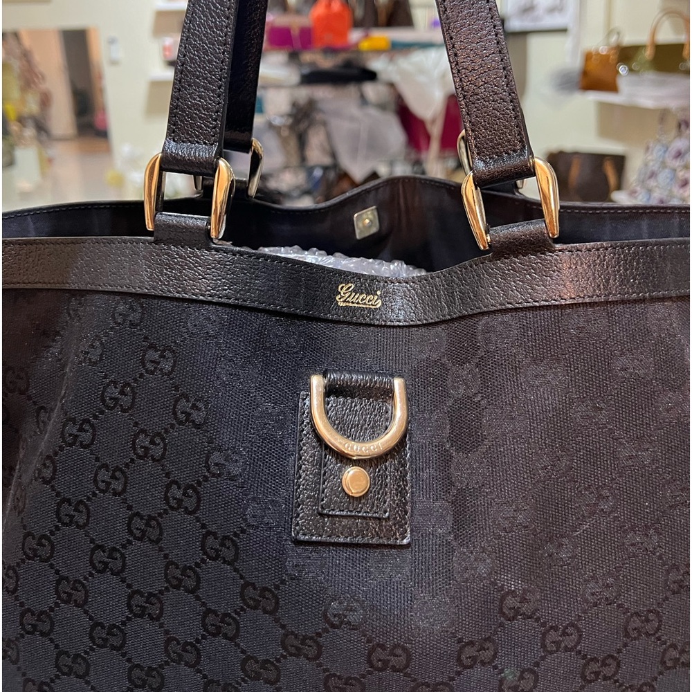 Gucci Black Monogram Canvas Satchel with Gold Hardware - Picture 4 of 15